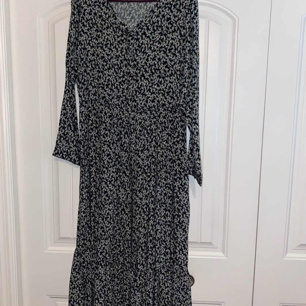 Old Navy Deep Green and White Patterned Long Sleeve Dress